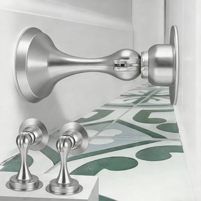 Gudui Magnetic Door Stop, Self Adhesive Door Stoppers Magnetic Door Holder Catch, Stainless Steel Brushed Nickel Doorstop No Drill, 2 Pack, Silver - Image 1